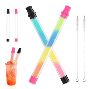 2 packs shot straw, shot holder straw for drinks and chasers, take shot tube straw for beach, pool parties, works with all bottles & glasses, smooth sipping, leak-proof (black+pink)