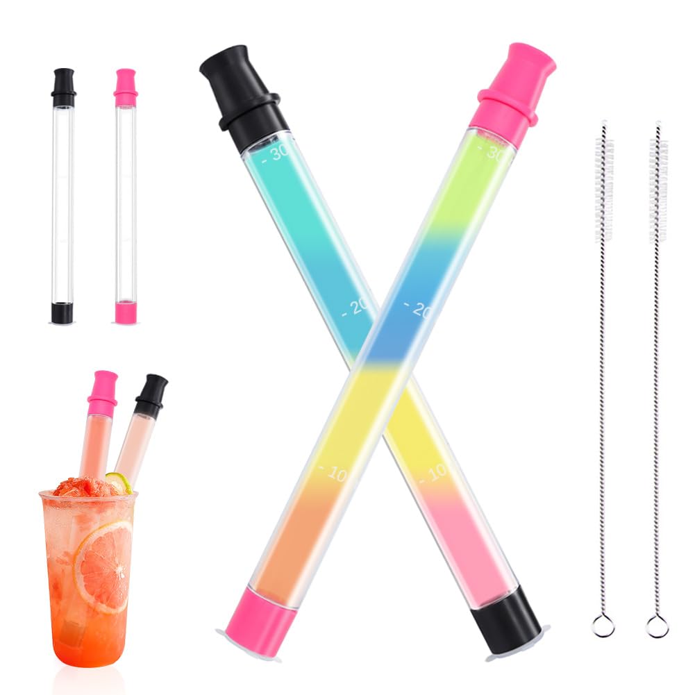 2 Packs Shot Straw, Shot Holder Straw for Drinks and Chasers, Take Shot Tube Straw for Beach, Pool Parties, Works With All Bottles & Glasses, Smooth Sipping, Leak-Proof (Black+Pink)