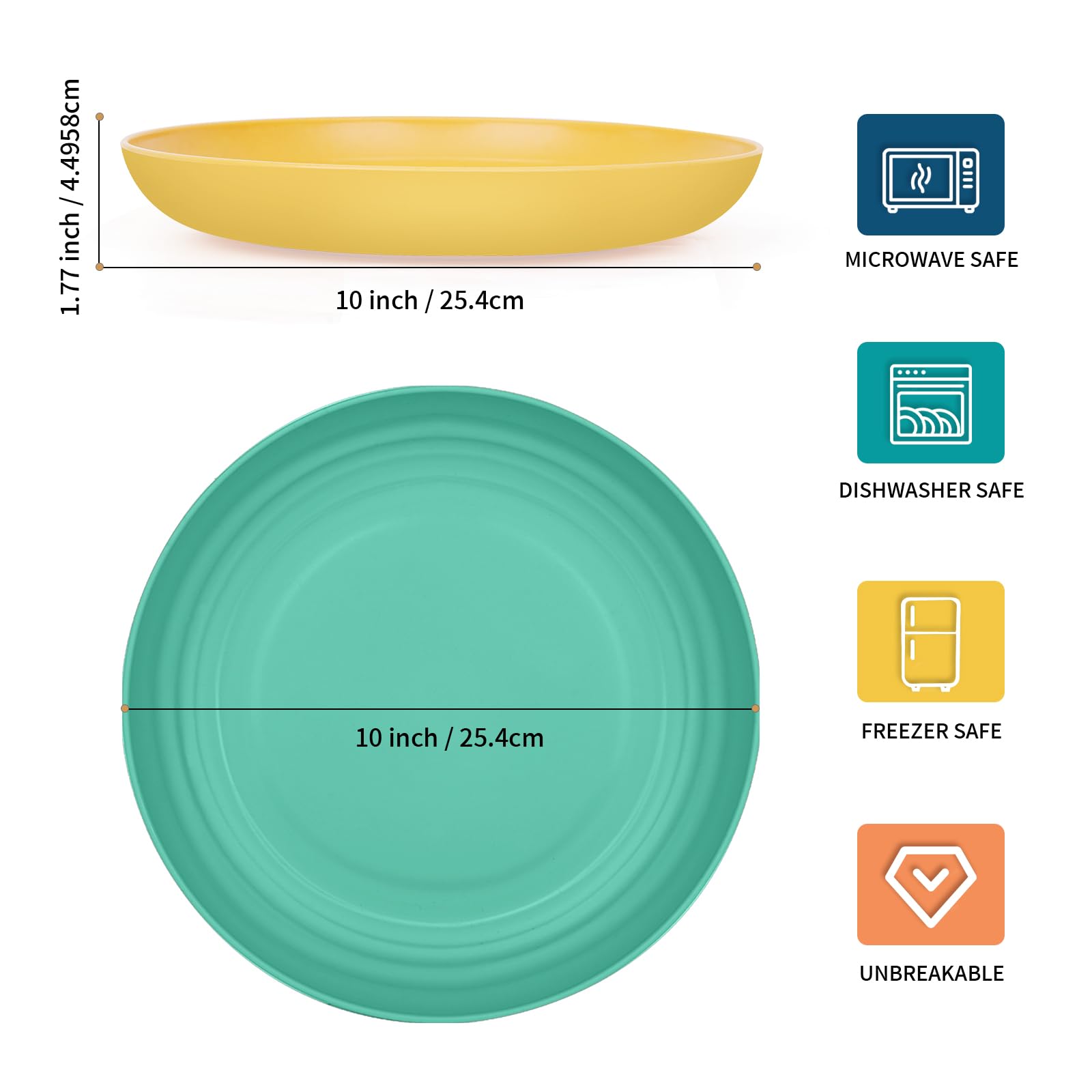 Benestanti Wheat Straw Plates - 10 Inch Unbreakable Dinner Plates Set of 8- Dishwasher & Microwave Safe Plastic Plates Reusable - Lightweight Plates for kitchen,camping (Colorful Series)