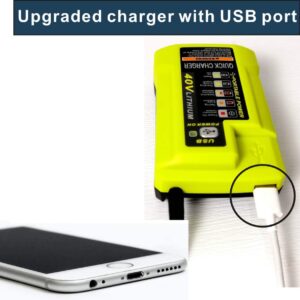 OP403 USB Port Battery Charger Replacement for Ryobi 40 Volt Battery Charger P401A OP403 OP403A OP404A OP400 OP401 OP400A OP406A, Compatible with Ryobi 40 Volt li-ion Battery OP40401 OP4040A OP1020A