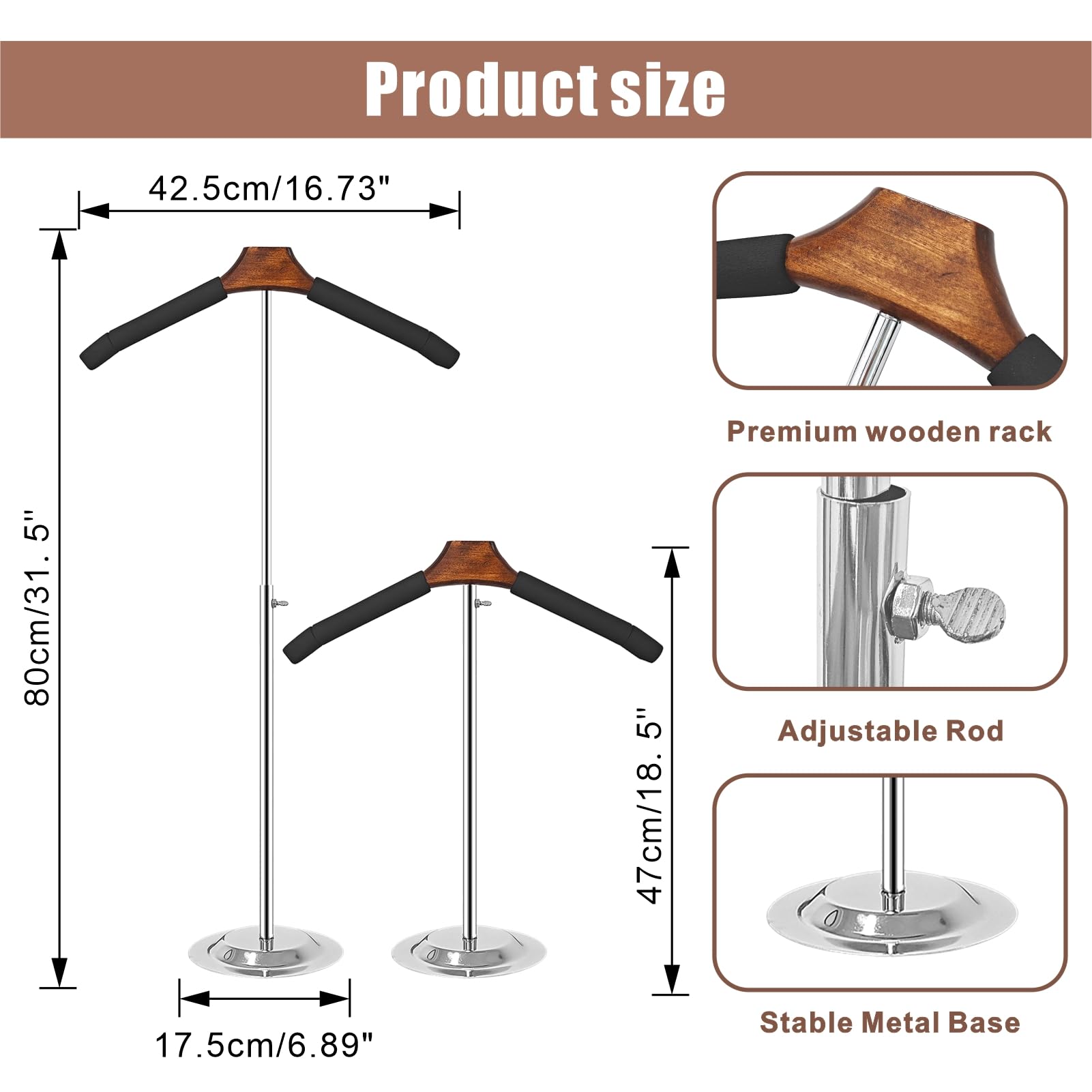 Eunika 2 Pack Adjustable T Shirt Display Flexible Shoulder Stand, Portable Metal Shirt Rack Display Stand Garment Coat Holder for Clothing Garment Coat Retail Vendor, Cloakroom,17-31.5 Inch