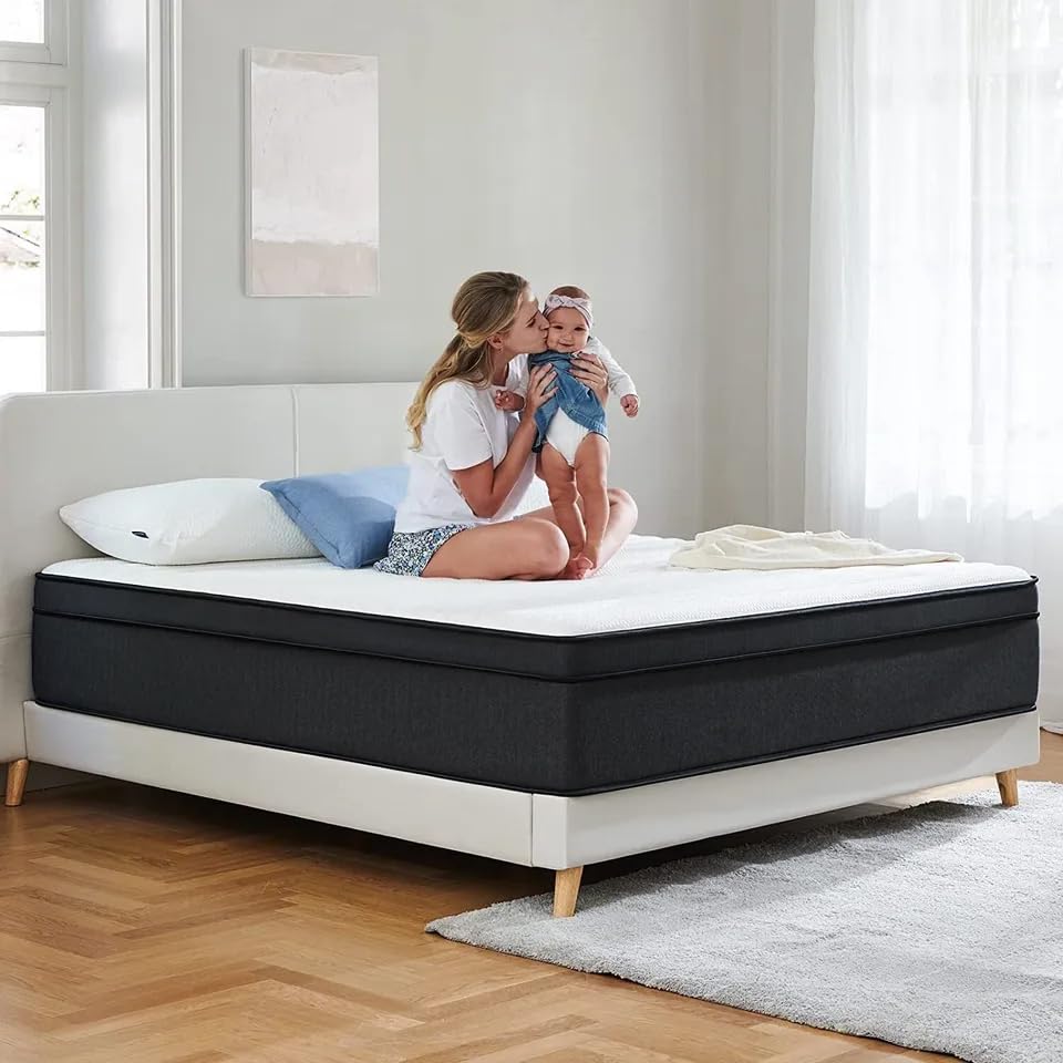 MRH Mattress 12 Inch Gel Memory Foam Twin Size Mattress in a Box Strong Edge Support with Individually Pocket Springs Medium Firm Hybrid Mattress CertiPUR-US Certified White with Black Rim (Twin)