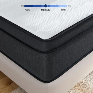 MRH Mattress 12 Inch Gel Memory Foam Twin Size Mattress in a Box Strong Edge Support with Individually Pocket Springs Medium Firm Hybrid Mattress CertiPUR-US Certified White with Black Rim (Twin)