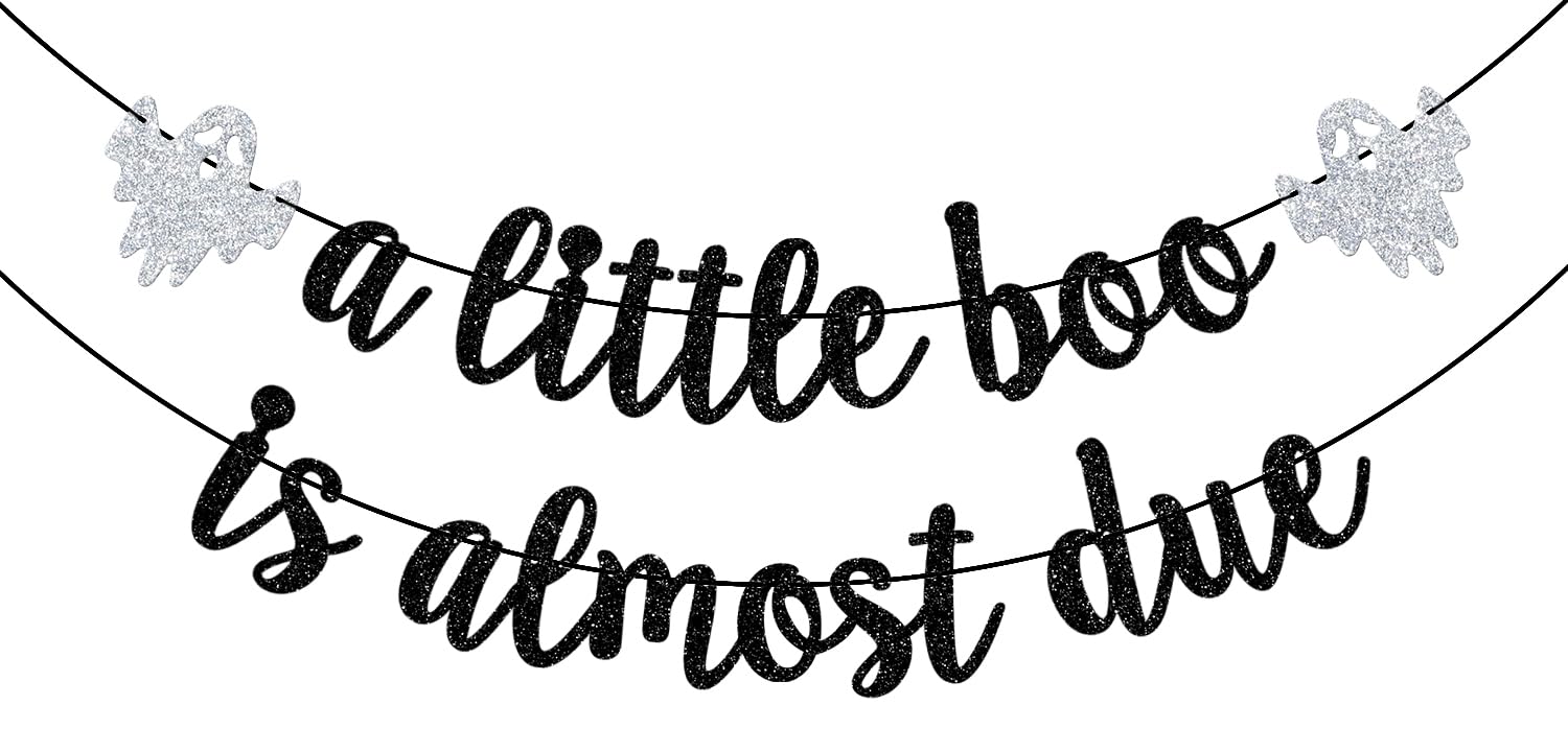 A Little Boo is Almost Due Banner, Halloween Baby Shower Banner, Fall Halloween Baby Shower Gender Reveal Party Decorations, Black Glitter