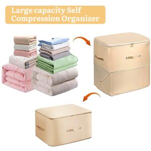 PLUG Large Capacity Blanket Storage, Ultra Space Saving Self Compression Organizer Foldable Comforter Storage Bags King Size for Clothes, Sweater, Bedding, Pillow with Handles