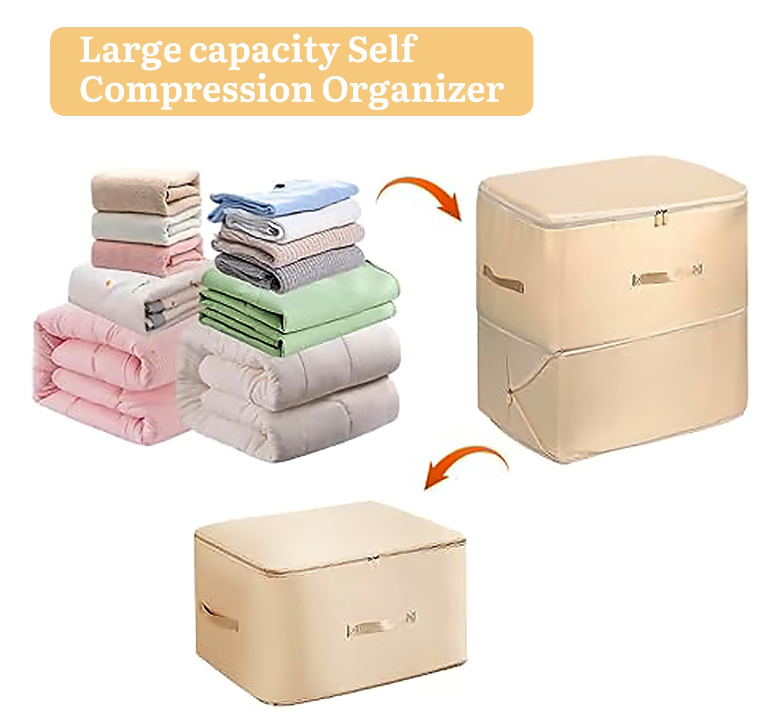 PLUG Large Capacity Blanket Storage, Ultra Space Saving Self Compression Organizer Foldable Comforter Storage Bags King Size for Clothes, Sweater, Bedding, Pillow with Handles