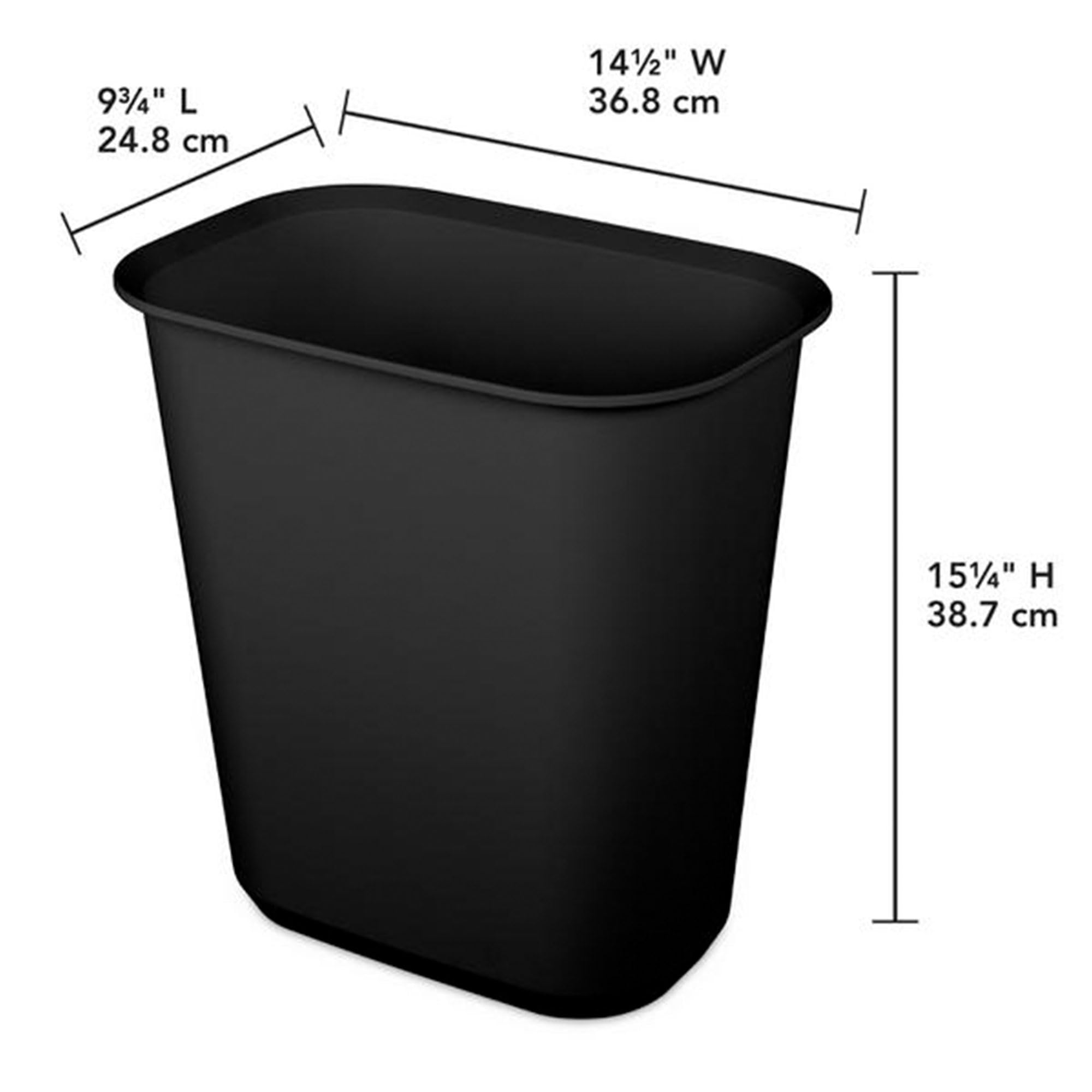 Sterilite 5.5 Gallon Rectangular Wastebasket Easy to Clean Open Top Durable Home Kitchen Trash Bin, Fits 8 Gallon Liner, 6 Pack, Black