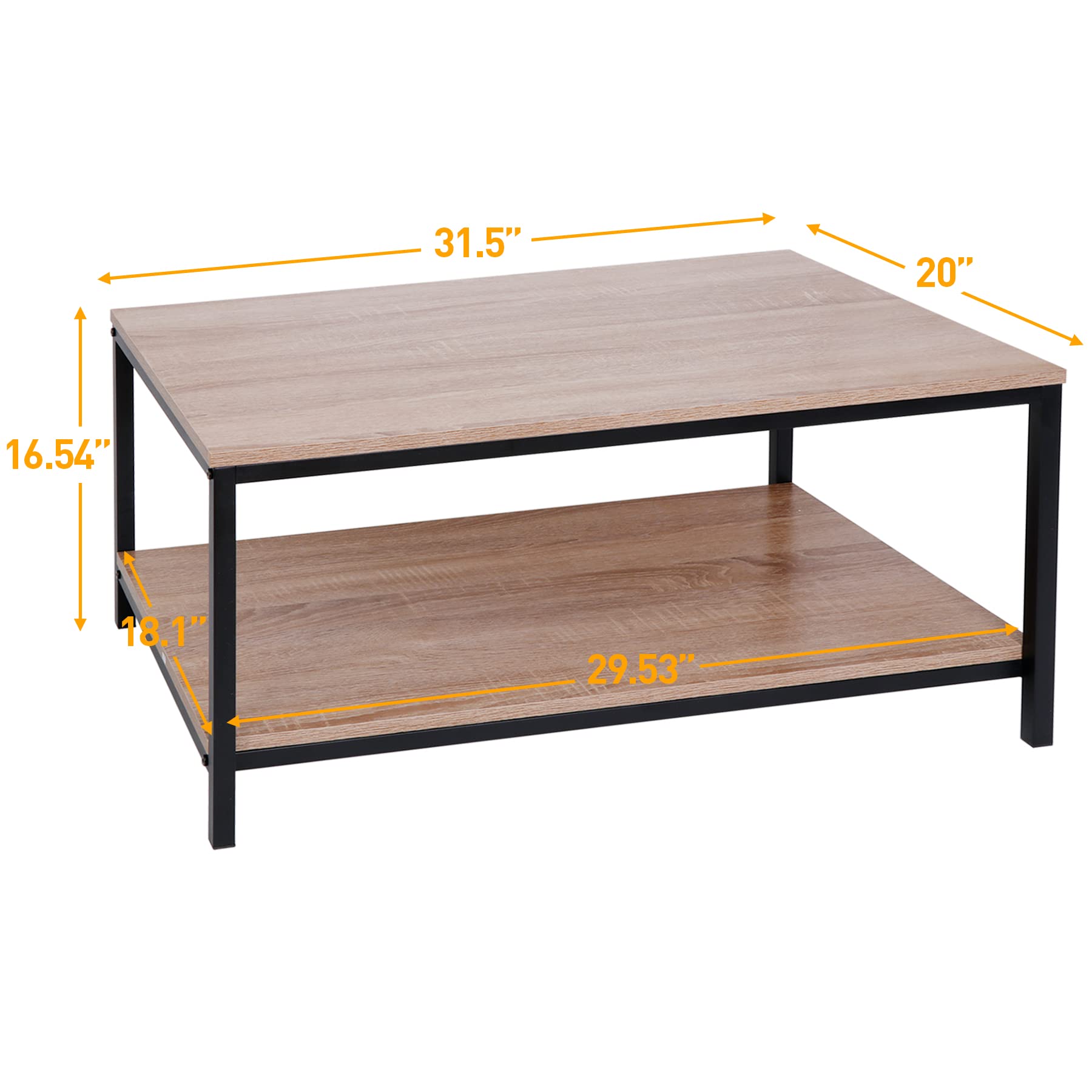 LEMY Coffee Table with Storage Shelf, 2-Tier Wooden Tables for Living Room, Bedroom, Office, Natural