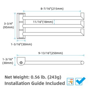 APLusee Brushed Nickel Swivel Towel Rack, 304 Stainless Steel Foldable Towel Bar with Three Swing Arm, Wall Mounted