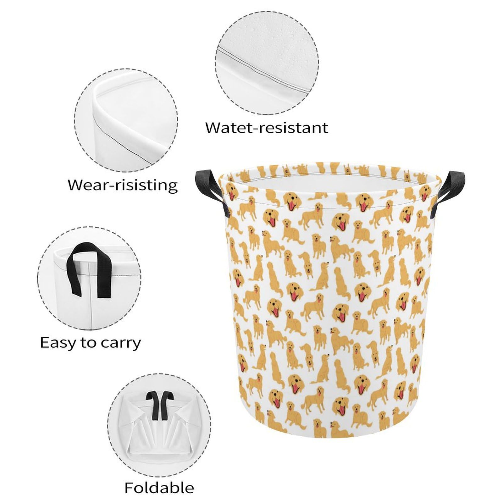 PNDLKEIR Golden Retrievers Pattern Foldable Oxford Cloth Laundry Hamper Waterproof Laundry Basket for Bathroom, Bedroom, Laundry Room - 17.3 X 17.3 Inch, Large size, style