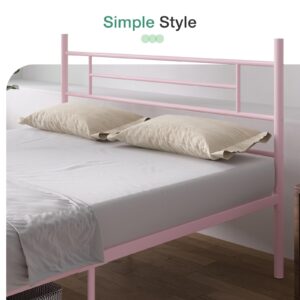 Novilla Full Size Bed Frame with Headboard and Footboard, 14 Inch Metal Platform Bed Frame with Under Bed Storage, No Box Spring Needed, Strong Metal Slats Support, Pink