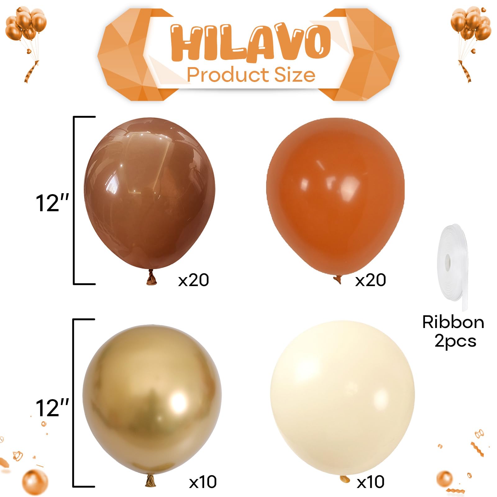 Orange Brown Balloons Set, 60Pcs 12 Inch Burnt Orange Tan Pastel Coffee Metallic Gold Retro Ivory White Cream Latex Balloons for Birthday Thanksgiving Fall Wedding Boho Bridal Shower Party Decorations