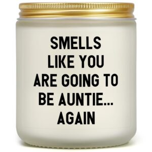 pregnancy announcement for aunt, funny baby reveal present for aunt again aunt to be, second time auntie gift ideas, surprise announcements for great sister friend bestie, lavender scented candle