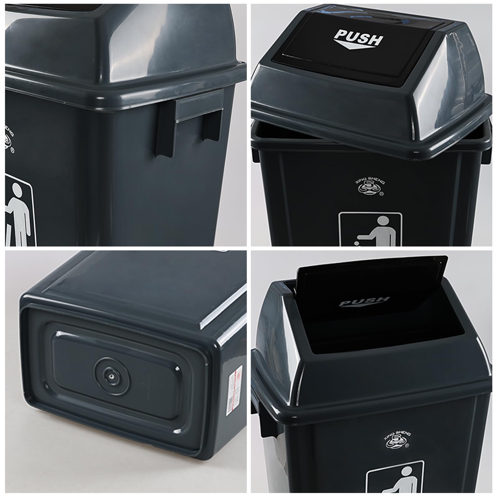 CadineUS 4-Pack 16 Gallon Large Garbage Can with Lid, Outdoor Swing Top Trash Bin