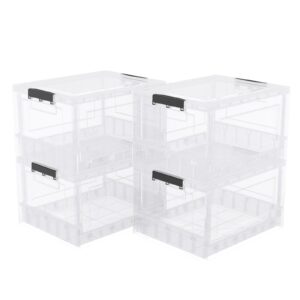 jekiyo 30 l clear plastic collapsible storage box with lid, folding crate storage bin, 4 packs