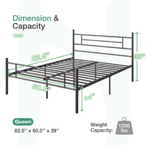 Novilla Queen Bed Frame with Headboard and Footboard, 14 Inch Metal Platform Bed Frame Queen Size, Large Storage Space, Heavy Duty Slats Support, Mattress Foundation No Box Spring Needed