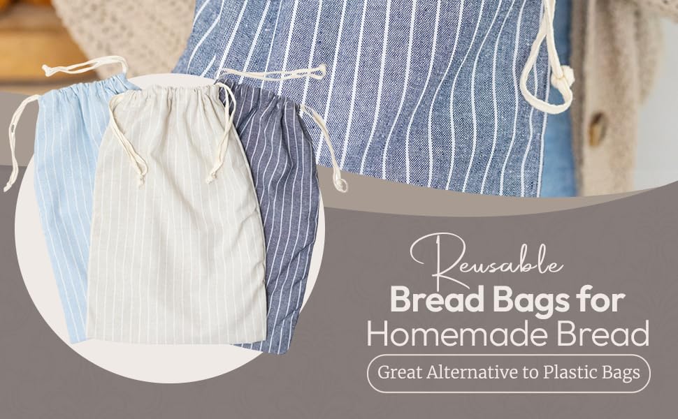 Reusable Bread Bags For Homemade Bread Sourdough 3 Pack XL 16.5 x 12 in Linen Bread Bags for Homemade Bread Storage, Lined Sourdough Bread Bags for Sourdough Rounds, Bread Storage For Homemade Bread