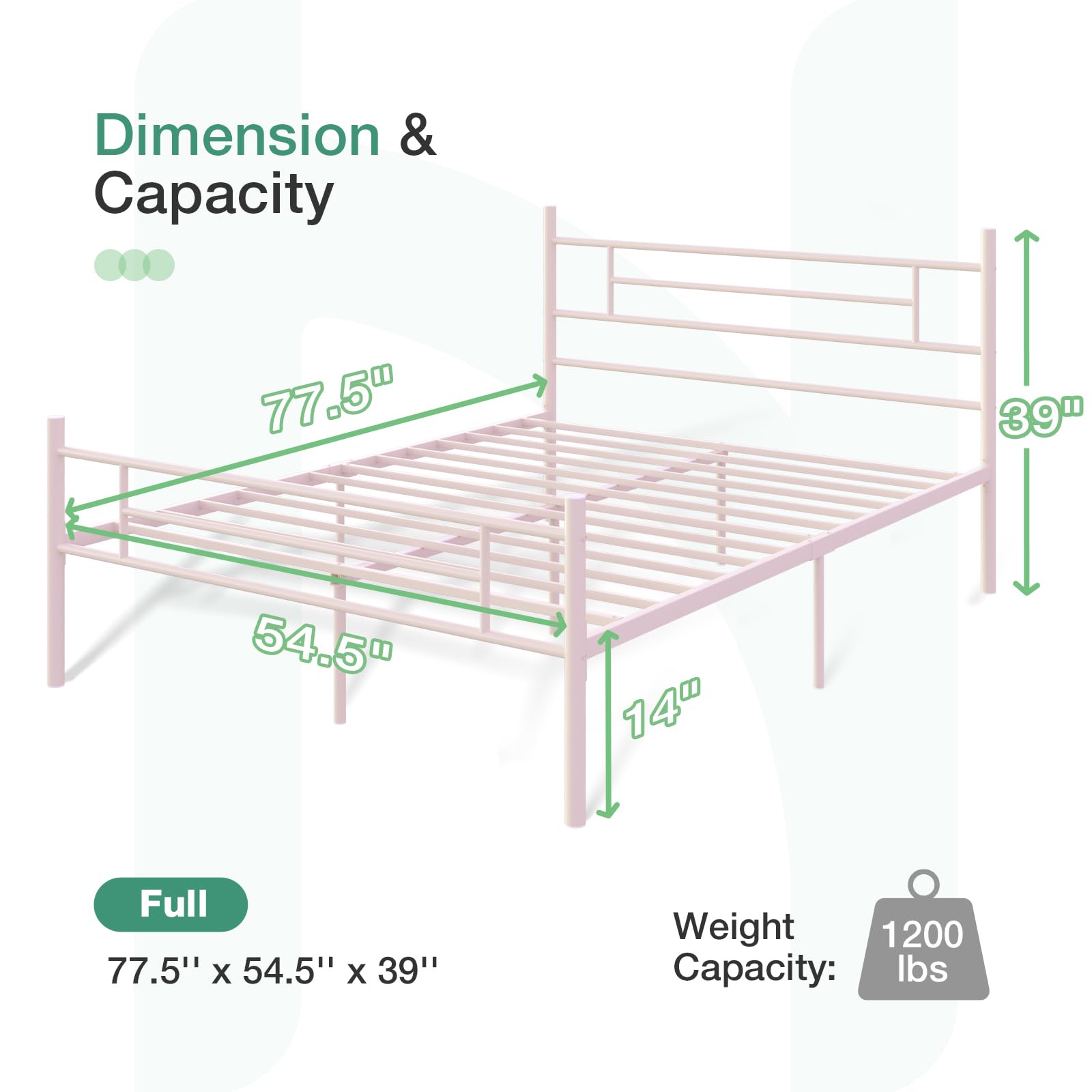 Novilla Full Size Bed Frame with Headboard and Footboard, 14 Inch Metal Platform Bed Frame with Under Bed Storage, No Box Spring Needed, Strong Metal Slats Support, Pink