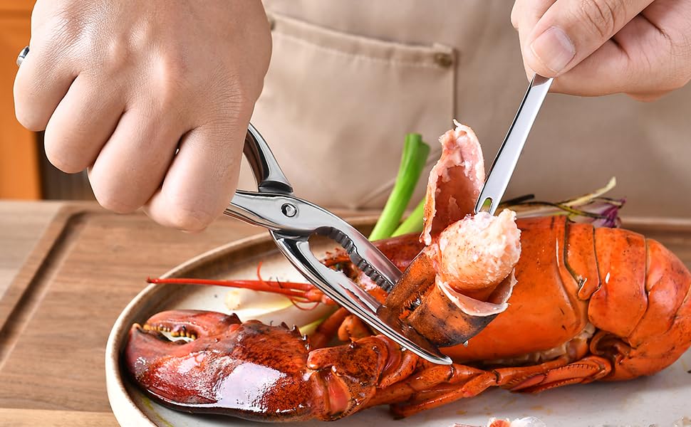 Crab Leg Crackers and Tools Set - Lobster Cracker, Scissors, Picker/Fork for Seafood Boil and Nut Opener - Full Stainless Steel