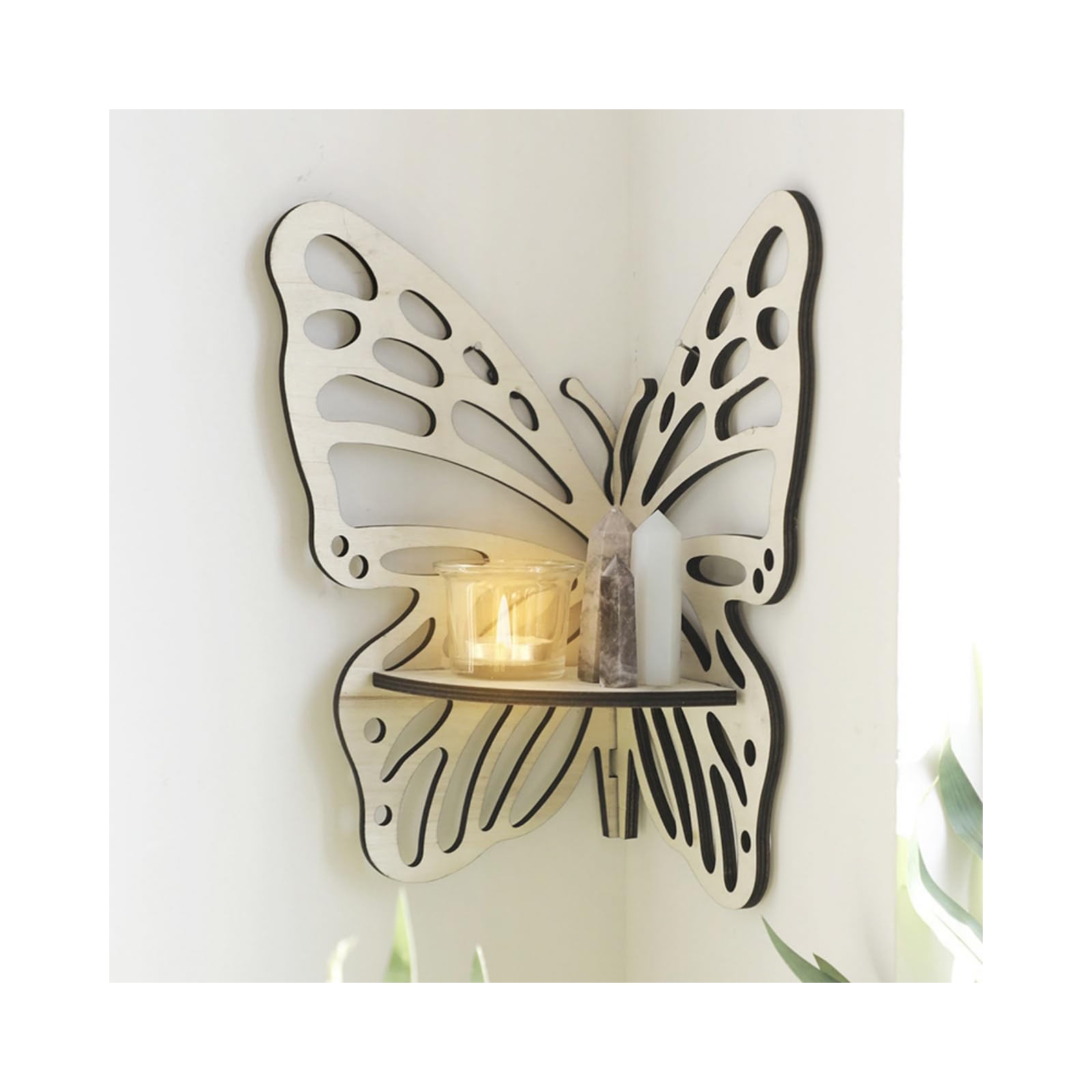 Generic Corner Wall Shelf, Wooden Butterfly Hollow Display Rack, Bohemian Wall Handicraft Ornament Shelf, Minimalist Home Wall Decoration (A)