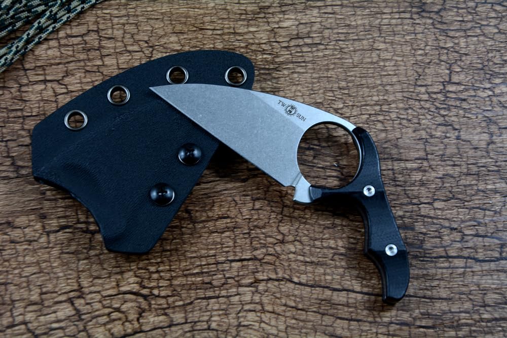 TWO SUN Fixed Knife 14C28N Blade with Kydex Case Black Micarta Handle TS467