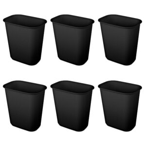 sterilite 5.5 gallon rectangular wastebasket easy to clean open top durable home kitchen trash bin, fits 8 gallon liner, 6 pack, black