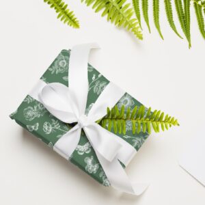 JarThenaAMCS 8 Sheet Sage Green Floral Wrapping Paper -Not Roll- Flower Birds Butterfly Gift Wrap Paper White Green Folded Flat Art Paper for Birthday Wedding DIY Crafts, 19.7 x 27.6 Inch