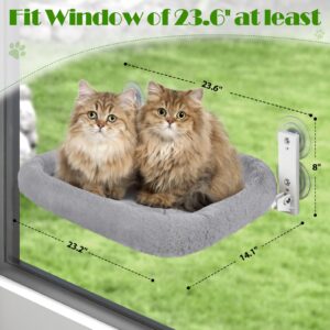 keny Cat Window Perch with Soft Plush Cushion Bed, Cordless Cat Window Hammock with 3.54" Larger Suction Cups, Easy to Assemble Cat Window Bed Seat for Indoor Cats, Grey