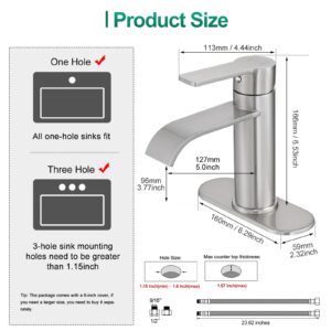 VOTON Brushed Nickel Bathroom Faucets, Single Handle Bathroom Sink Faucet Modern Waterfall Bathroom Faucet 1 or 3 Holes with Deck Plate, Rv Camper Farmhouse Utility Remodel Mixer Tap Washbasin Faucet