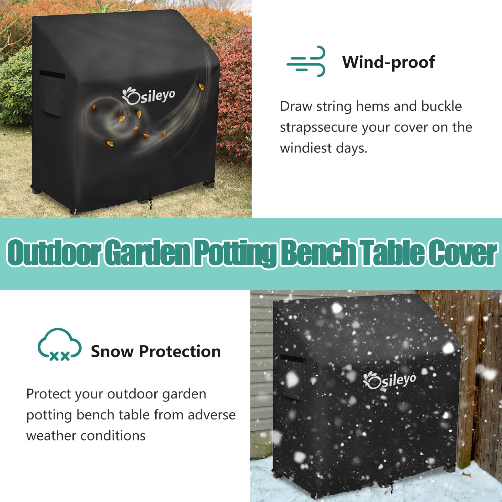 Osileyo Outdoor Garden Potting Bench Table Cover with Split Zipper,600D Tough Canvas Waterproof Anti-UV All Season Weather Complete Protection Cover.(47" x 20" x 47"),Black