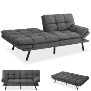 MUUEGM Futon Sofa Bed Couch Memory Foam Futon Bed Convertible Sofa Sleeper,Modern Love seat Splitback Sofa for Living Room,Office,Small Space,Apartment,Adjustable Backrests Armrests,71",Dark Grey