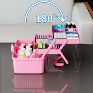 Yieach Plastic Sewing Box Organizer With Handle- Portable Multi-Purpose Sewing Storage Organizer for Cabinet,Pink Medicine Container Storage and Tool Boxes or Accessory and Craft Carrying Case