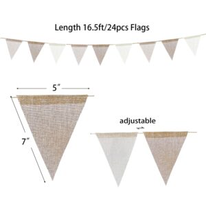 YUNSHANGMO 24 Pcs Triangle Pennant Flags Banner, Beige Imitated Burlap Bunting Banners for Boho Style Engagement Weeding Baby Shower Party Decor, Festival Classroom Hanging Decoration