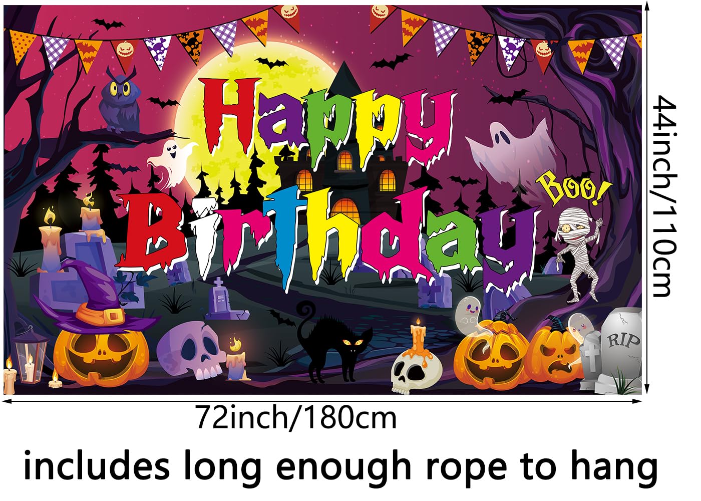 Halloween Happy Birthday Backdrop Large Size Halloween Birthday Banner for Halloween Birthday Party Decorations