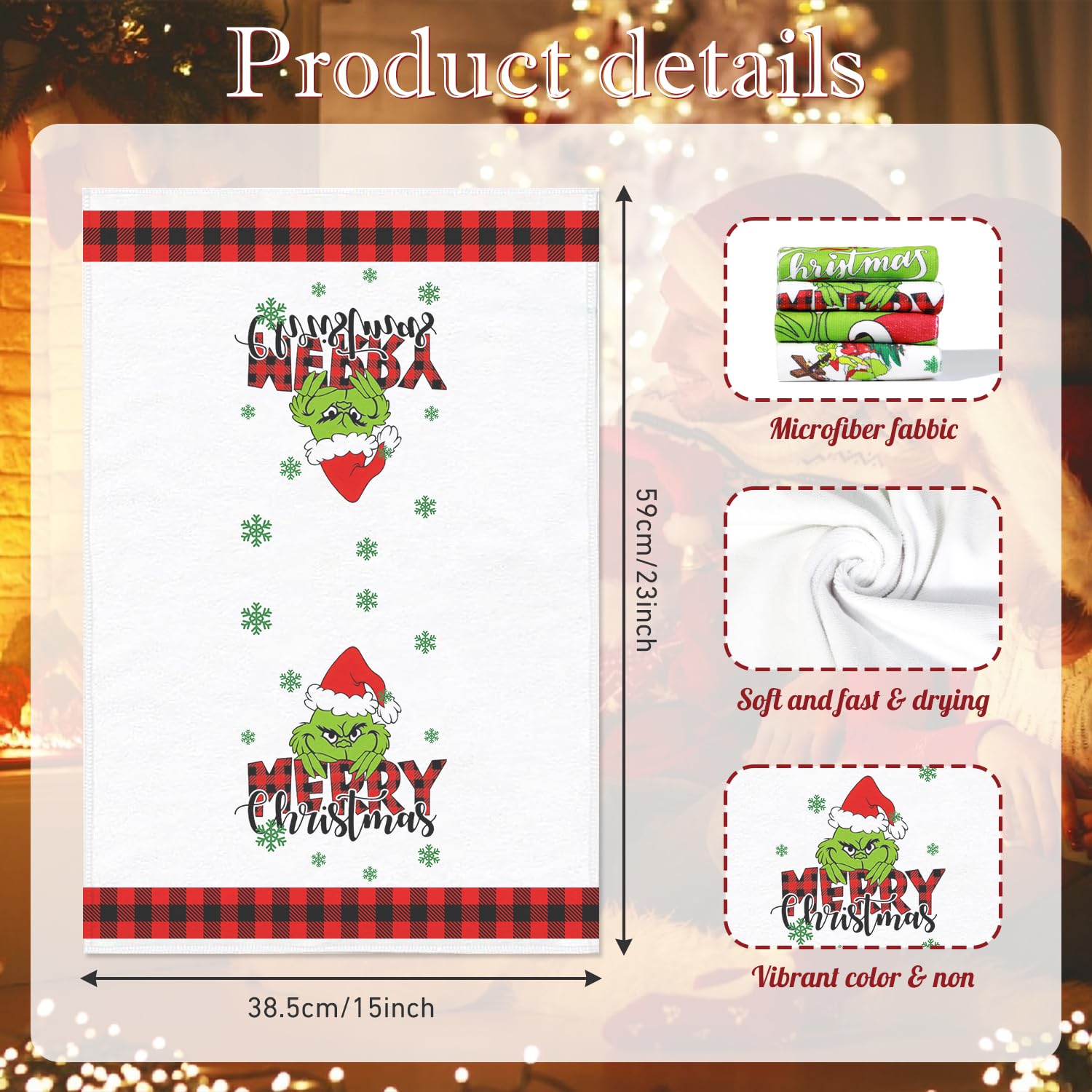 DMYIZH 4Pce Christmas Dish Towels Xmas Thief Kitchen Towels Merry Christmas Decorative for Cooking Baking Cleaning Super Absorbent Hand Towels Funny for Kitchen Bedroom Bathroom New Home