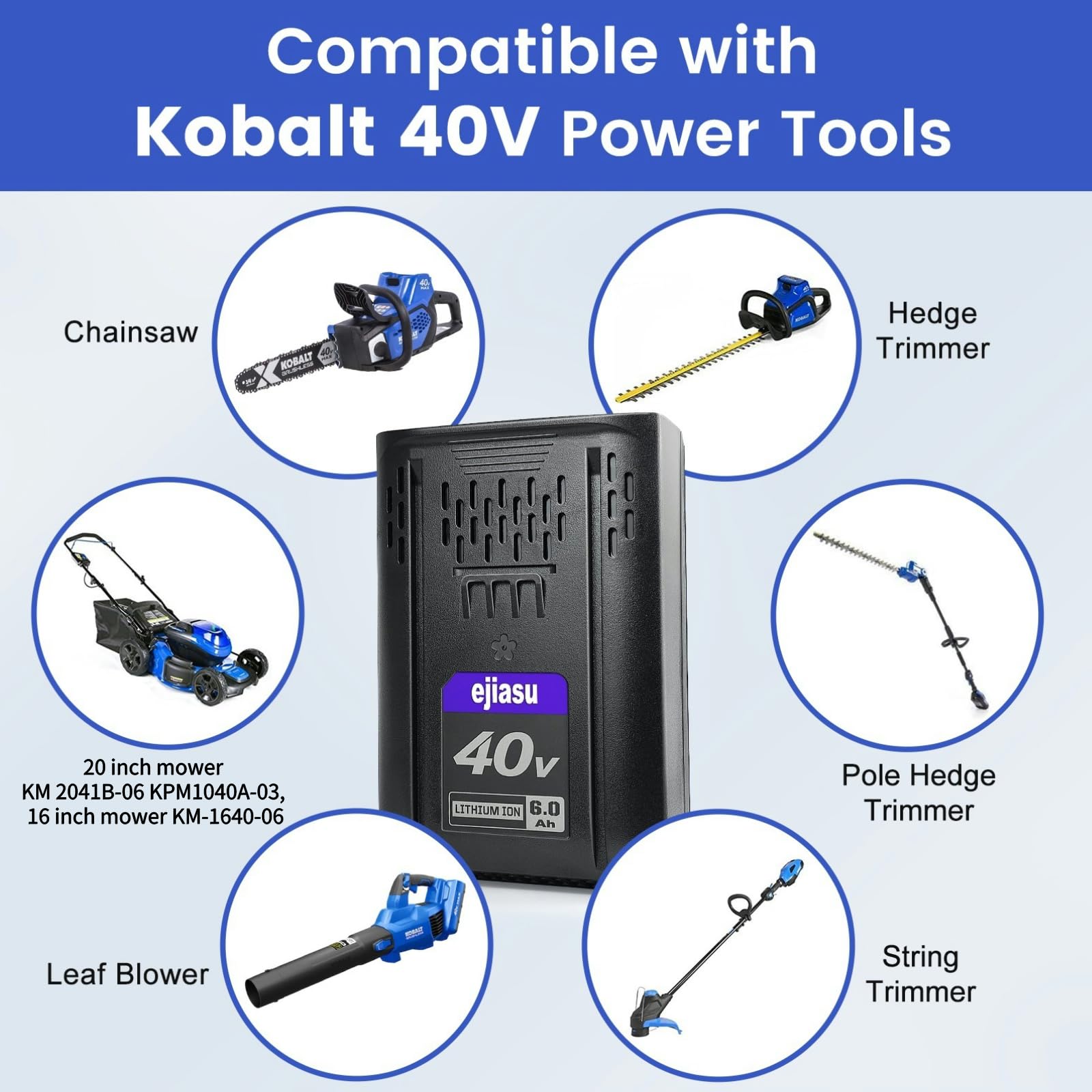 eJiasu Replacement for Kobalt 40V Battery: 6.0Ah Lithium ion Replace for 40 Volt Max Batteries KB-540-06 KB440-06‎ KB240-06 KB2540C-06 KB640-03 Cordless Power Tool Battery (Blue)