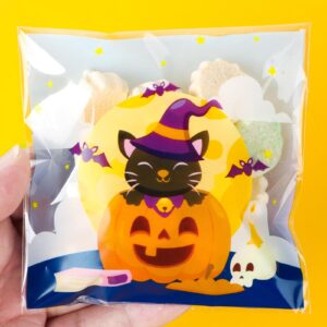 DDLP 100pcs Halloween Cellophane Treat Bags Goodie Bags Self Adhesive Candy Bags Self Sealing Clear Cellophane Bags Trick or Treat Bags Bulk (Multicolour)