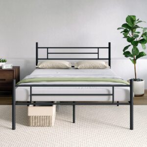 novilla queen bed frame with headboard and footboard, 14 inch metal platform bed frame queen size, large storage space, heavy duty slats support, mattress foundation no box spring needed