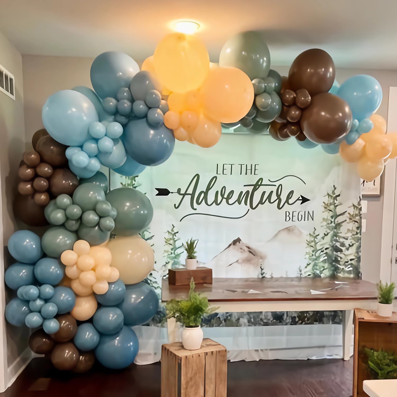 One Happy Camper Birthday Decorations,145Pcs Camping Balloon Arch Garland Kit Blue Green Brown Balloons for Boys Kids 1st Birthday Happy Camper Forest Camping Adventure Wilderness Baby Shower Party