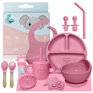 eight4you silicone baby feeding set - durable & resistant baby feeding set, dishwasher safe, oven & microwave safe, food grade silicone material (pink)