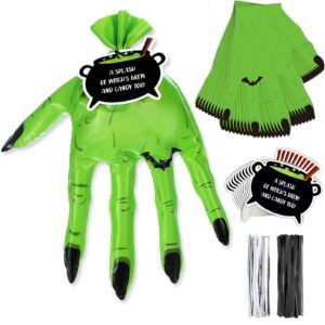 motimind 50 pcs halloween treat bags trick or treat goodie bags witch hand shaped candy bag with twist ties brew cauldron card, snack cookie bag for trick or treat halloween party favors supplies