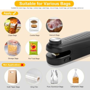 2 in 1 Mini Bag Sealer, Bag Sealer Heat Seal with Cutter, USB C Rechargeable Chip Bag Sealer Heat Seal, Portable Bag Resealer for Plastic Bags Snacks & Food Storage,Bright Black