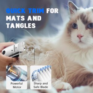 FuzzyFix Pet Grooming Clippers for Matted Hair Cat, Trimmer for Low Noise, Waterproof Portable USB Rechargeable Professional Cat Cippers for Dogs and Cats Eyes, Ears, and Paws Silver