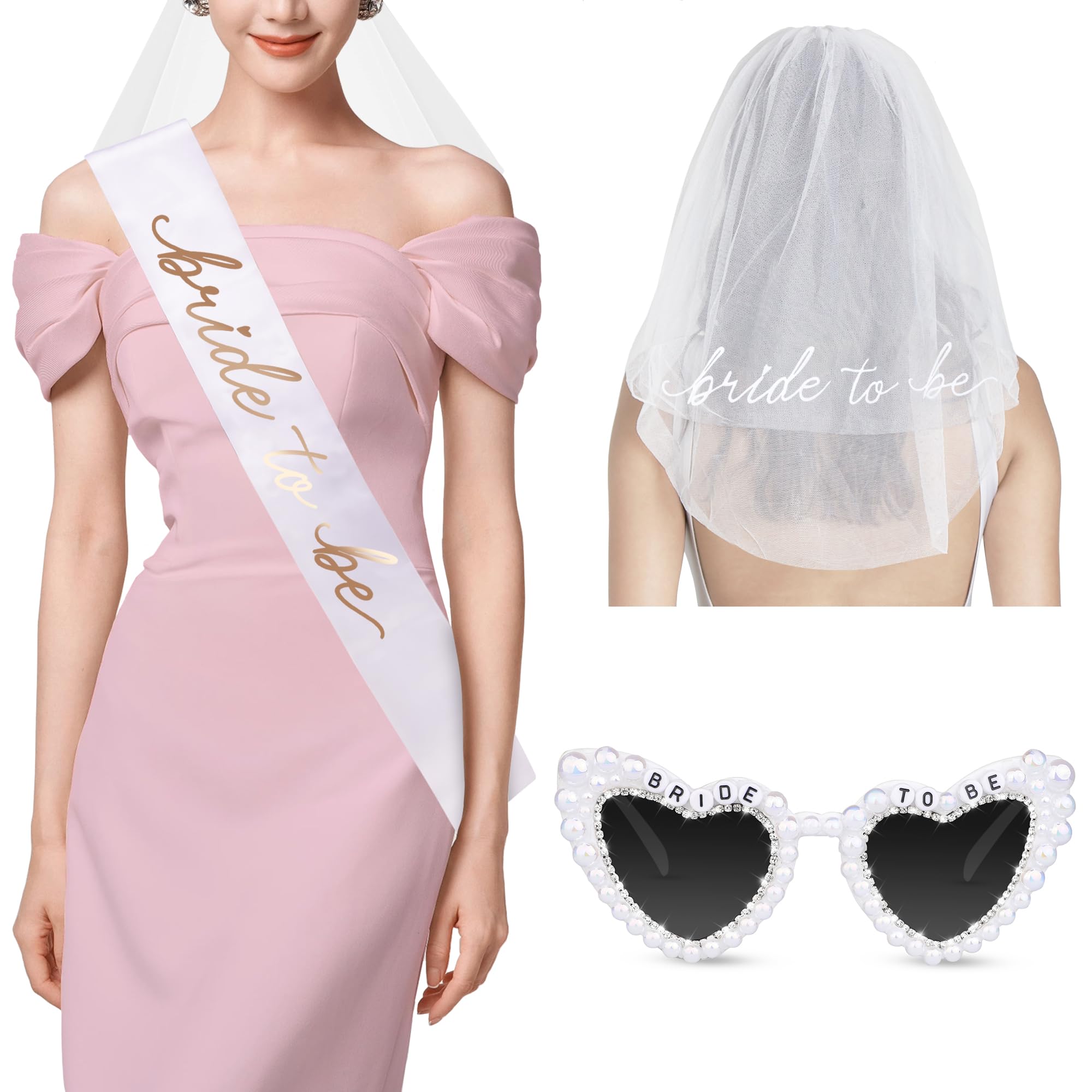 Bride To Be Gift Set - Bride To Be Sunglasses + Bride Sash+Veil Set, Bridal Shower Decorations for Bride, Bachelorette Party Favors Accessories