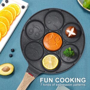 Bobikuke Nonstick Pancake Pan, Smiley Face Pancake Frying Pan, 7 Holes Mini Pancake Maker for Kids 10.4 in, Gas only - Black