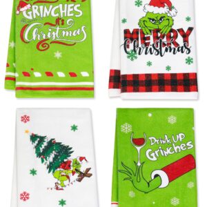 DMYIZH 4Pce Christmas Dish Towels Xmas Thief Kitchen Towels Merry Christmas Decorative for Cooking Baking Cleaning Super Absorbent Hand Towels Funny for Kitchen Bedroom Bathroom New Home