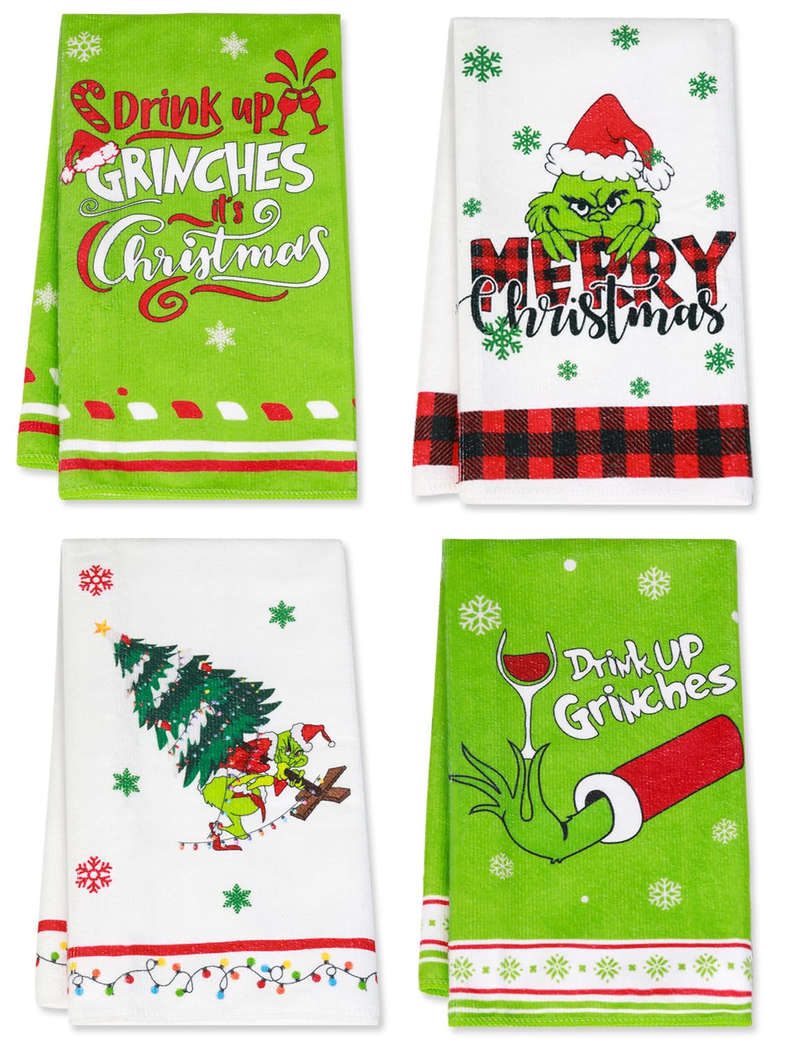 DMYIZH 4Pce Christmas Dish Towels Xmas Thief Kitchen Towels Merry Christmas Decorative for Cooking Baking Cleaning Super Absorbent Hand Towels Funny for Kitchen Bedroom Bathroom New Home