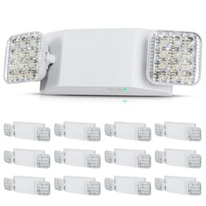 vevor 12 pack commercial emergency light, 3w, white led emergency exit lighting fixtures with 180 minutes backup battery adjustable 2 led square head, ceiling or wall mount for business power outages