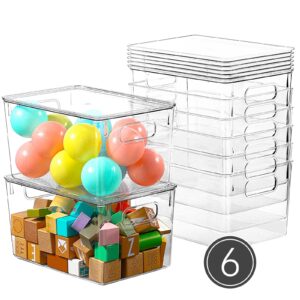 6 pack clear storage bins with lids, 7 quart stackable storage boxes for storage and organization, plastic storage containers with lids, plastic bins with handles for office, bedroom, study room