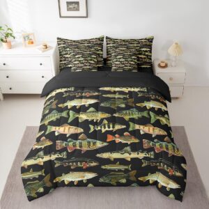 feelyou kids fishing 7 pieces bedding set full size vintage pike fish comforter set for boys girls fishing and hunting bed set bed in a bag with comforter, sheets, pillowcases & cushion covers